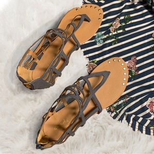 3 For $10 **Like NEW Qupid Jean Denim Lattice Strapped Short Gladiator Sandals**